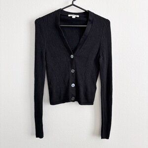 Boden Merino Ribbed V Neck Cardigan Black Size M